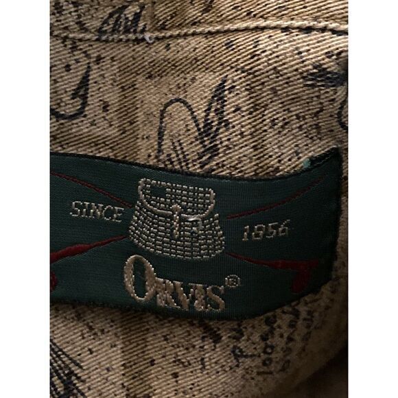 VTG Orvis Men's Shirt XL AOP Fishing Lures Graphic Button Up Shirt Hong Kong Tan - Picture 9 of 9